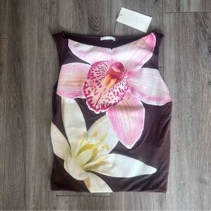 NWT Zara Floral Print Orchid Polyamide Top, size L